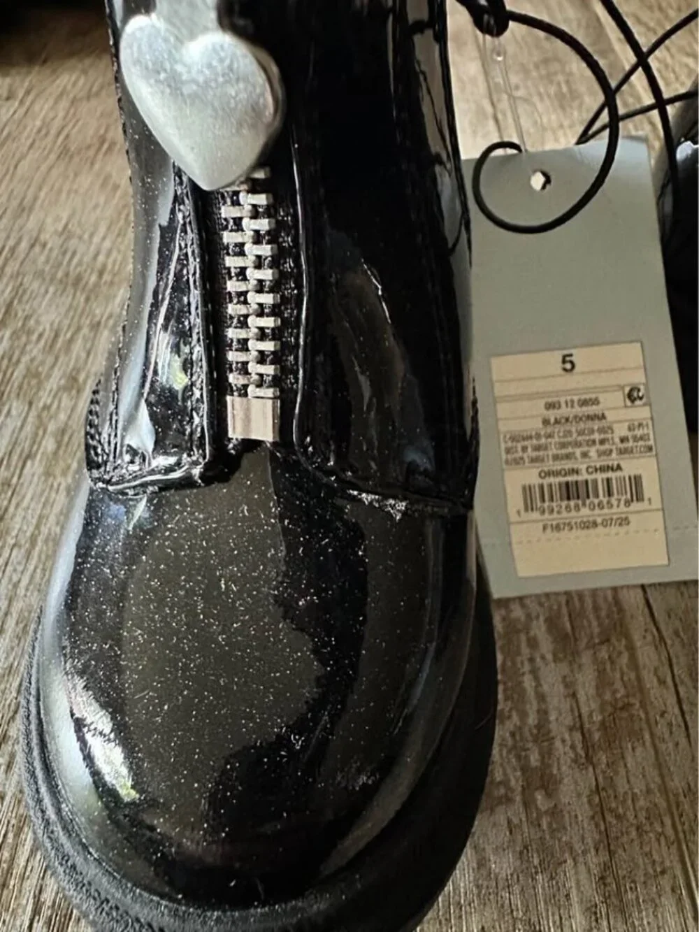 Toddler Size 5 Black Glitter Patent Boots